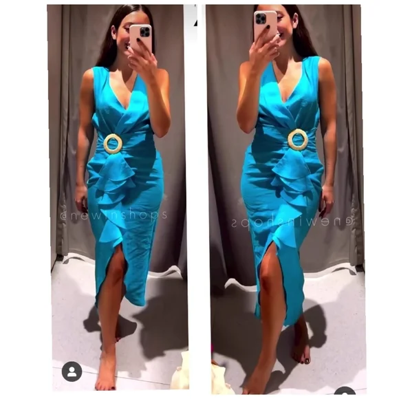 Zara Ruffled midi dress with buckle - Picture 2 of 12